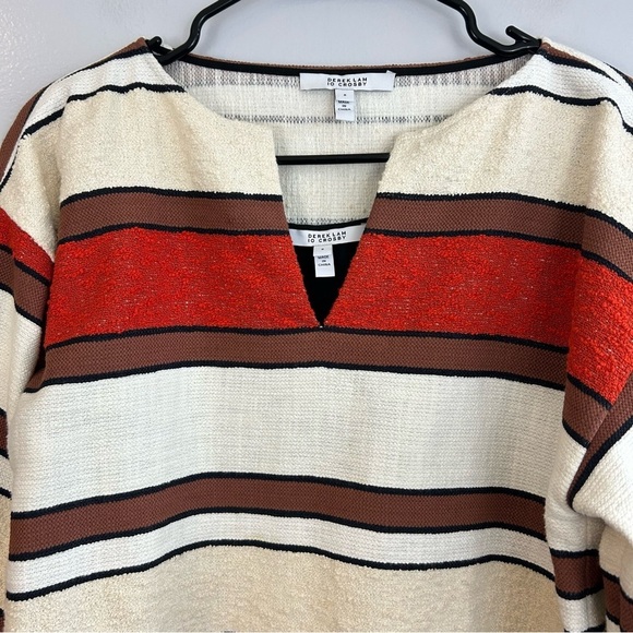 Derek Lam 10 Crosby Rust Striped Bell Sleeve V-Neck Top with Black Tank Size 8 - Picture 3 of 11